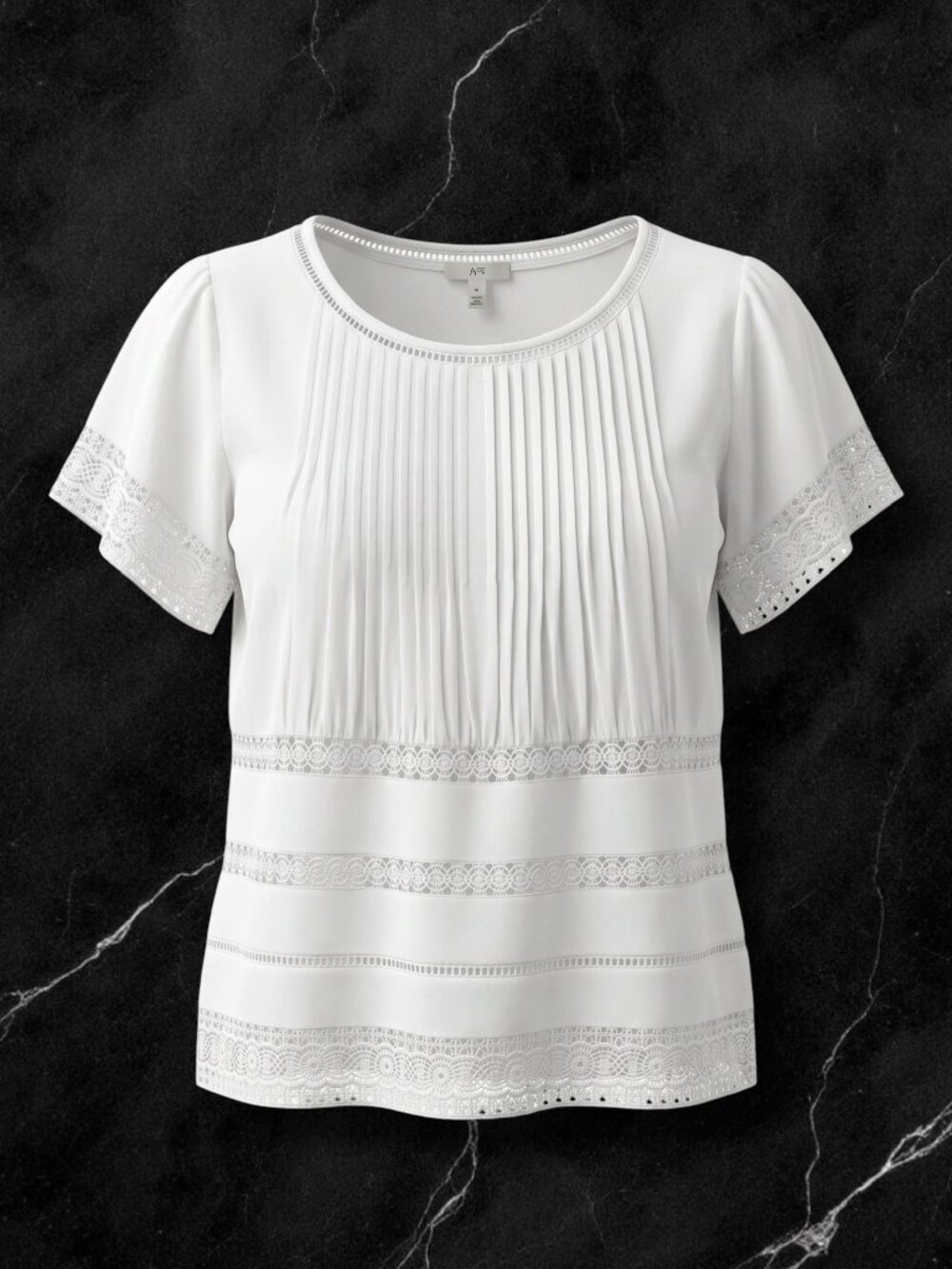 Joie Like New White Cotton Pleated Bib Open Lace Boho Top M